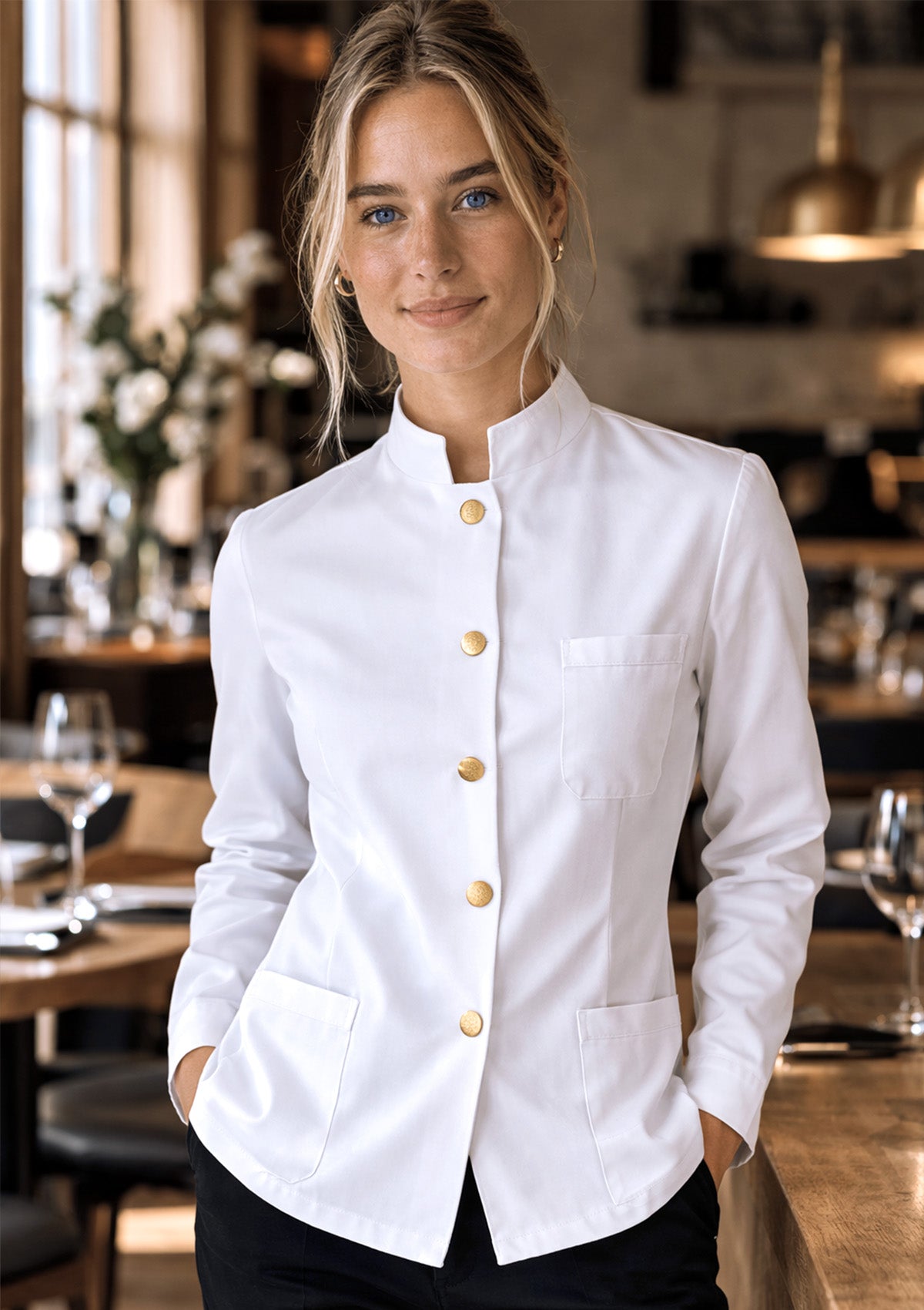 Damen Servicejacke Klassisch mit goldenen Metallknöpfen