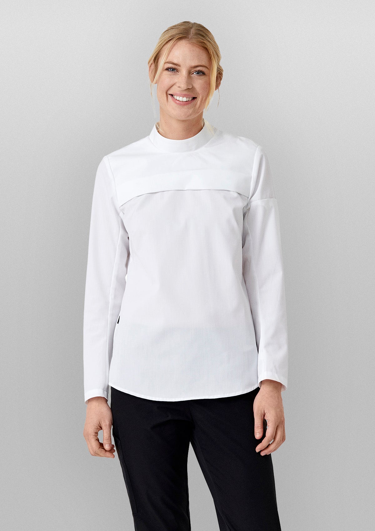 Damen Popover Kochhemd Figurnah Langarm