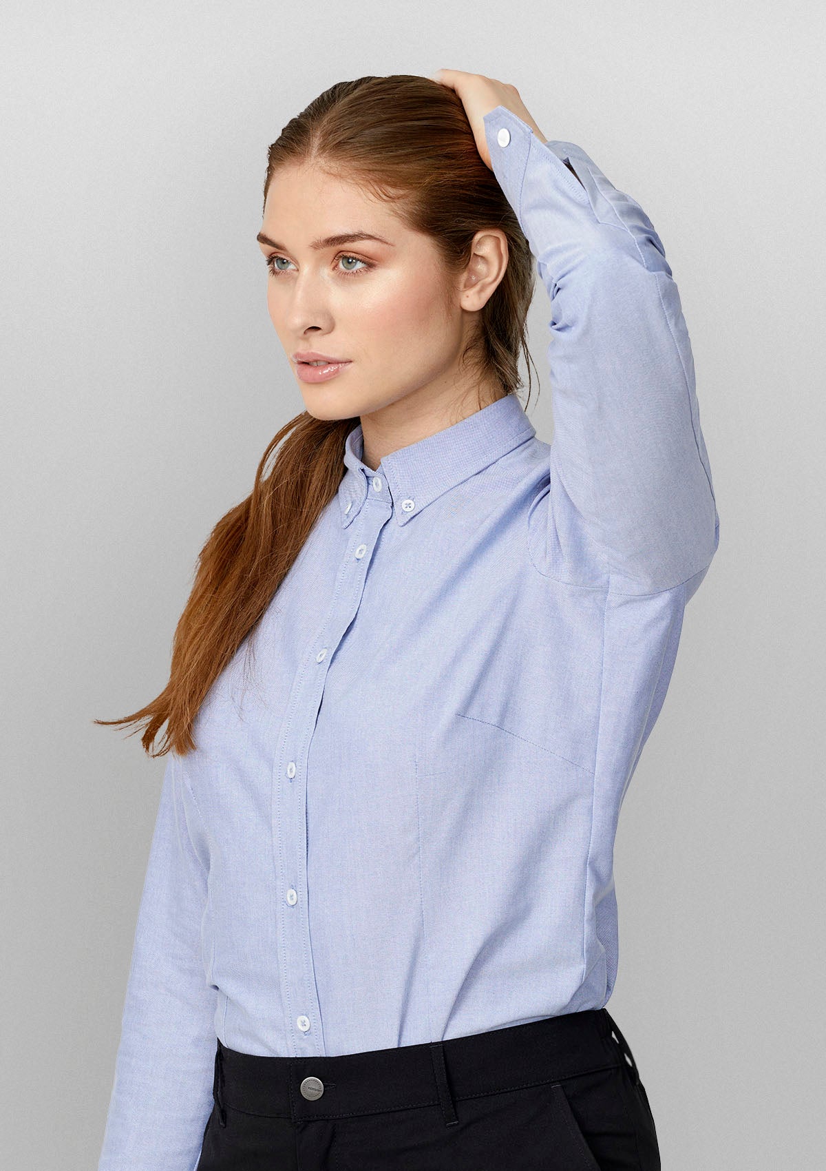 Damen Oxford Servicehemd Button-Down Langarm