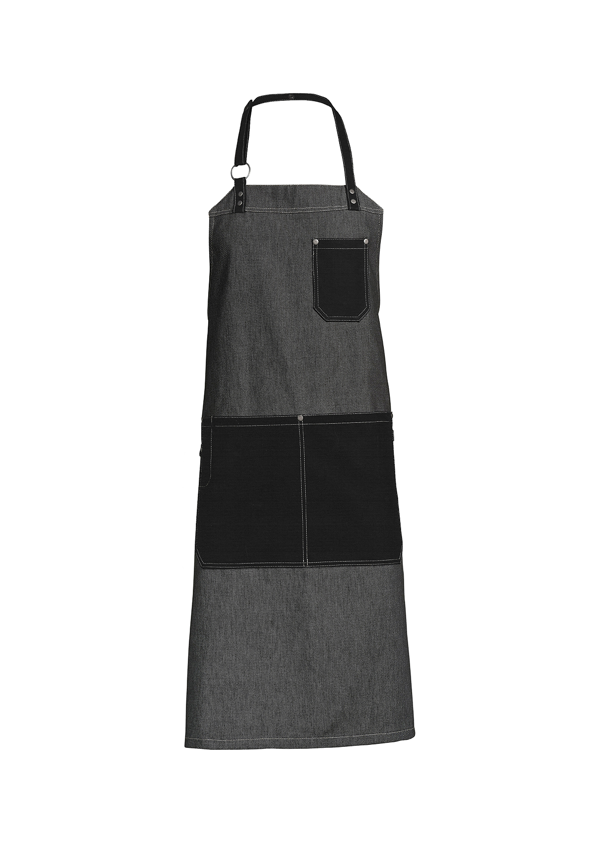 Raw Latzschürze mit Fronttaschen, Metallring & Nieten Unisex