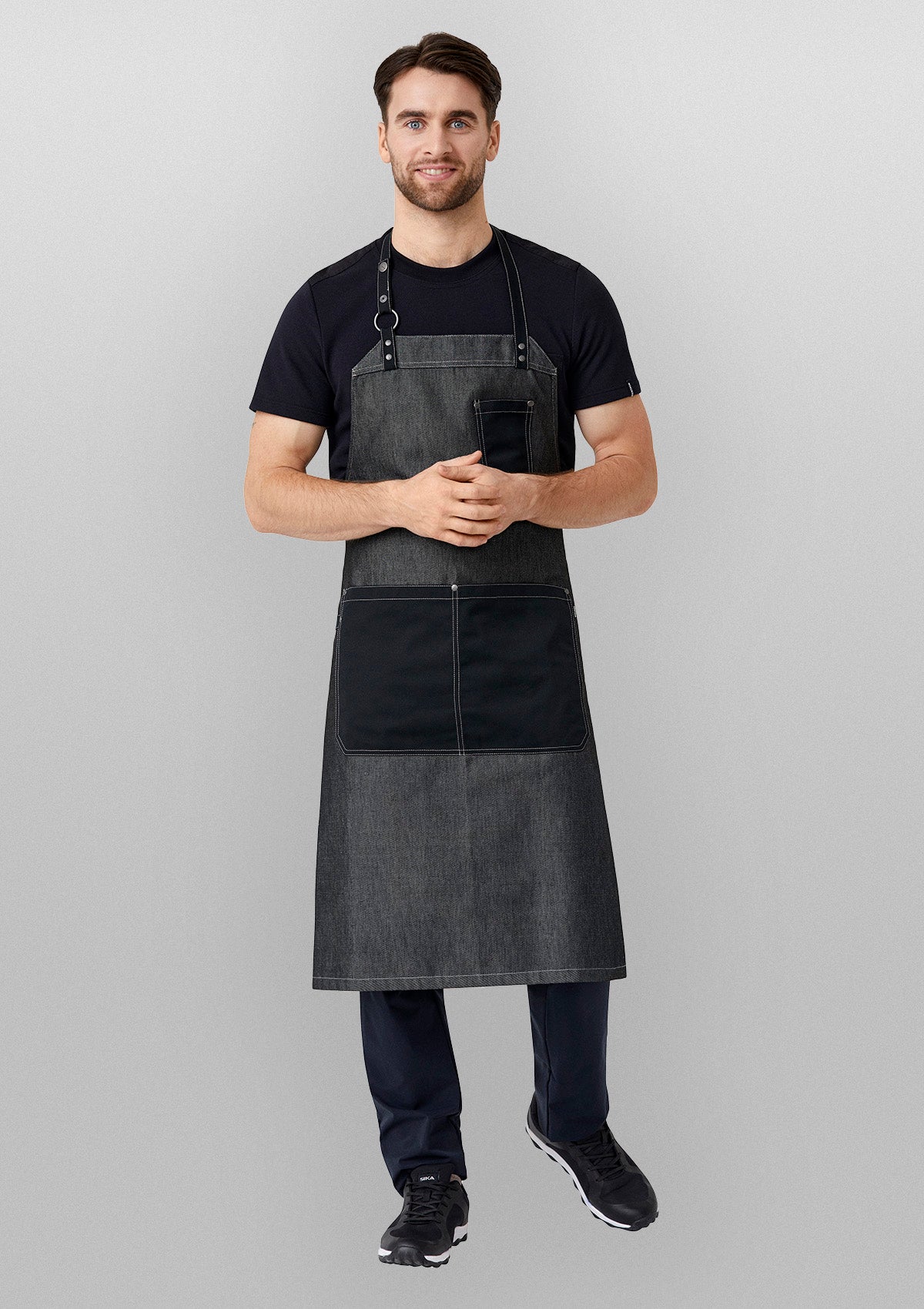 Raw Latzschürze mit Fronttaschen, Metallring & Nieten Unisex