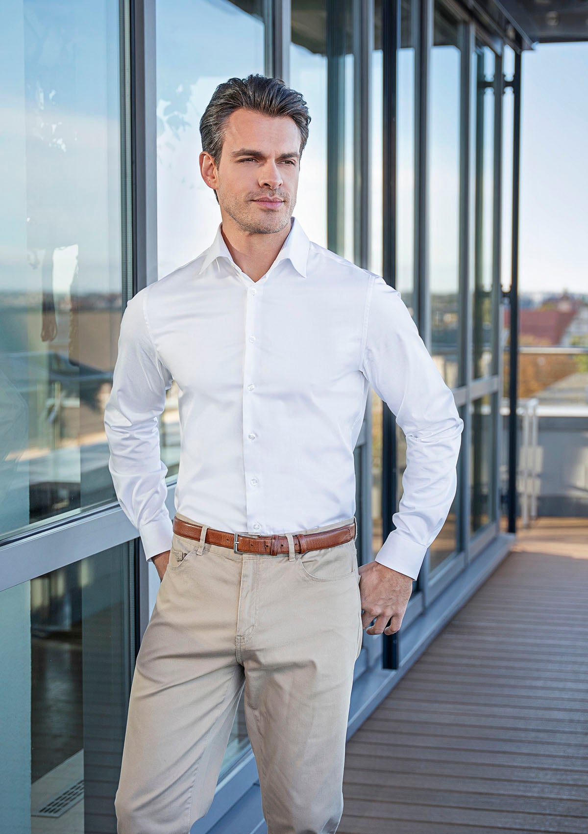 Herren Hemd Active-Stretch Langarm Slim-Fit