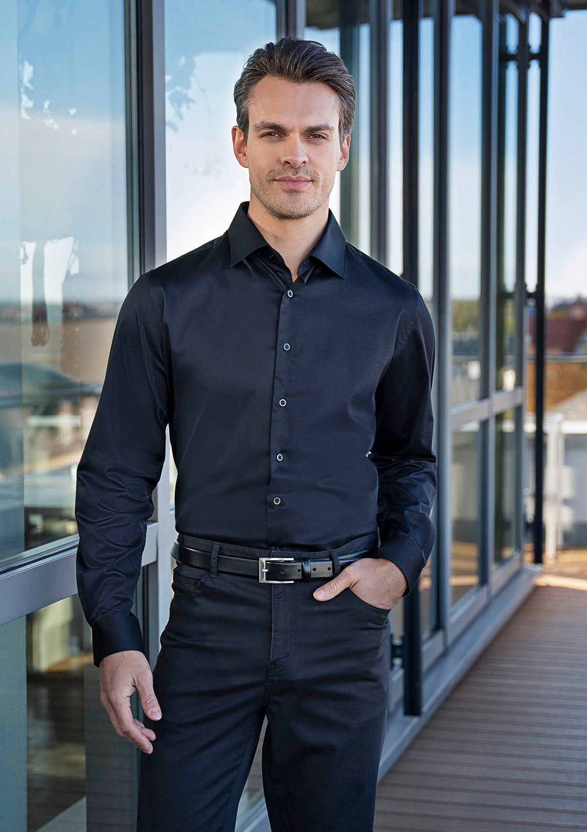 Herren Servicehemd Active-Stretch Langarm Modern-Fit