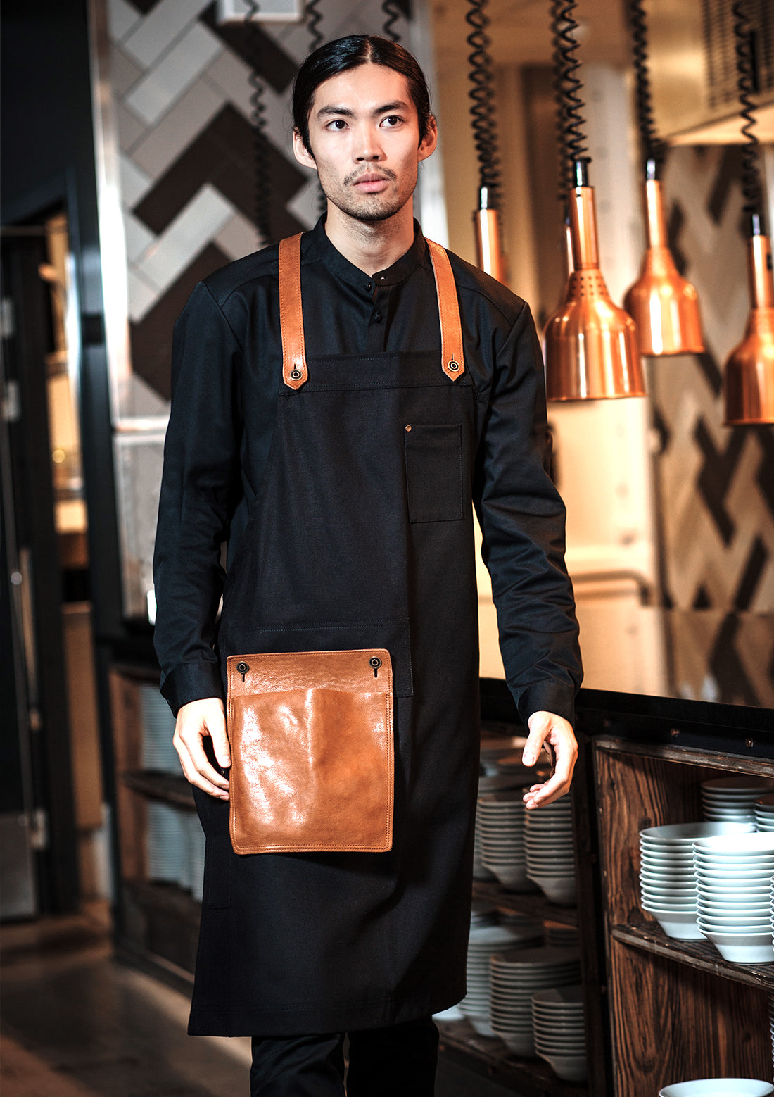 Latzschürze mit Lederdetails Unisex